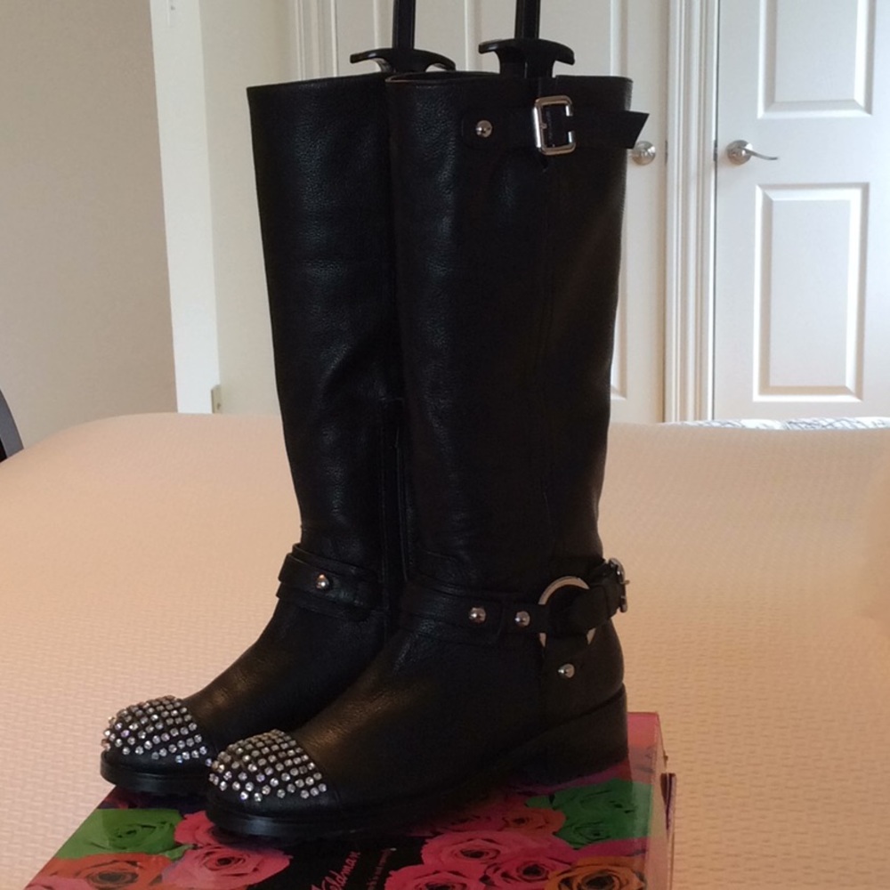 Beverly Feldman Black Rhinestone Boots